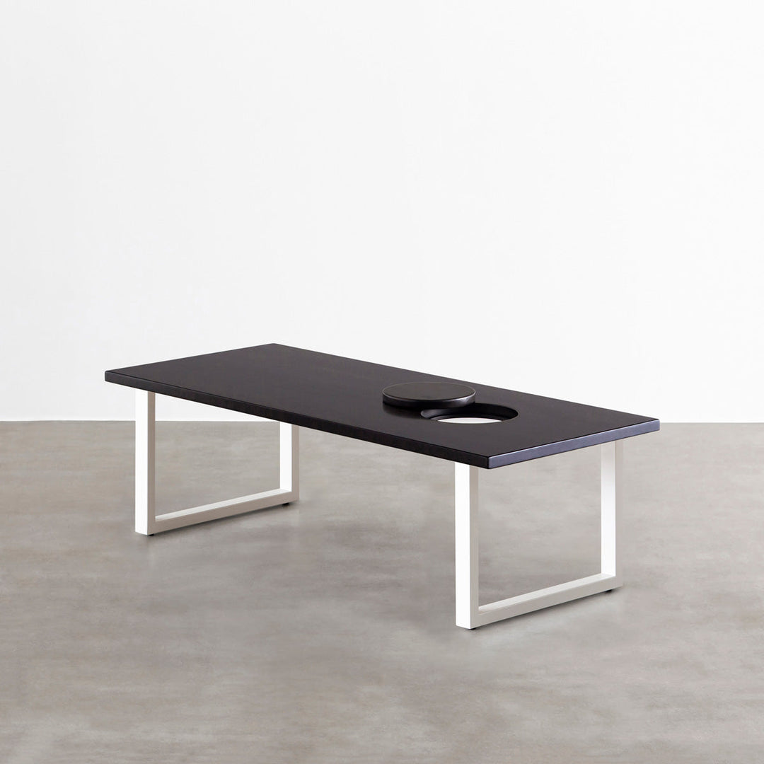 THE LOW TABLE / ラバーウッド ブラックブラウン × White Steel ネコ穴