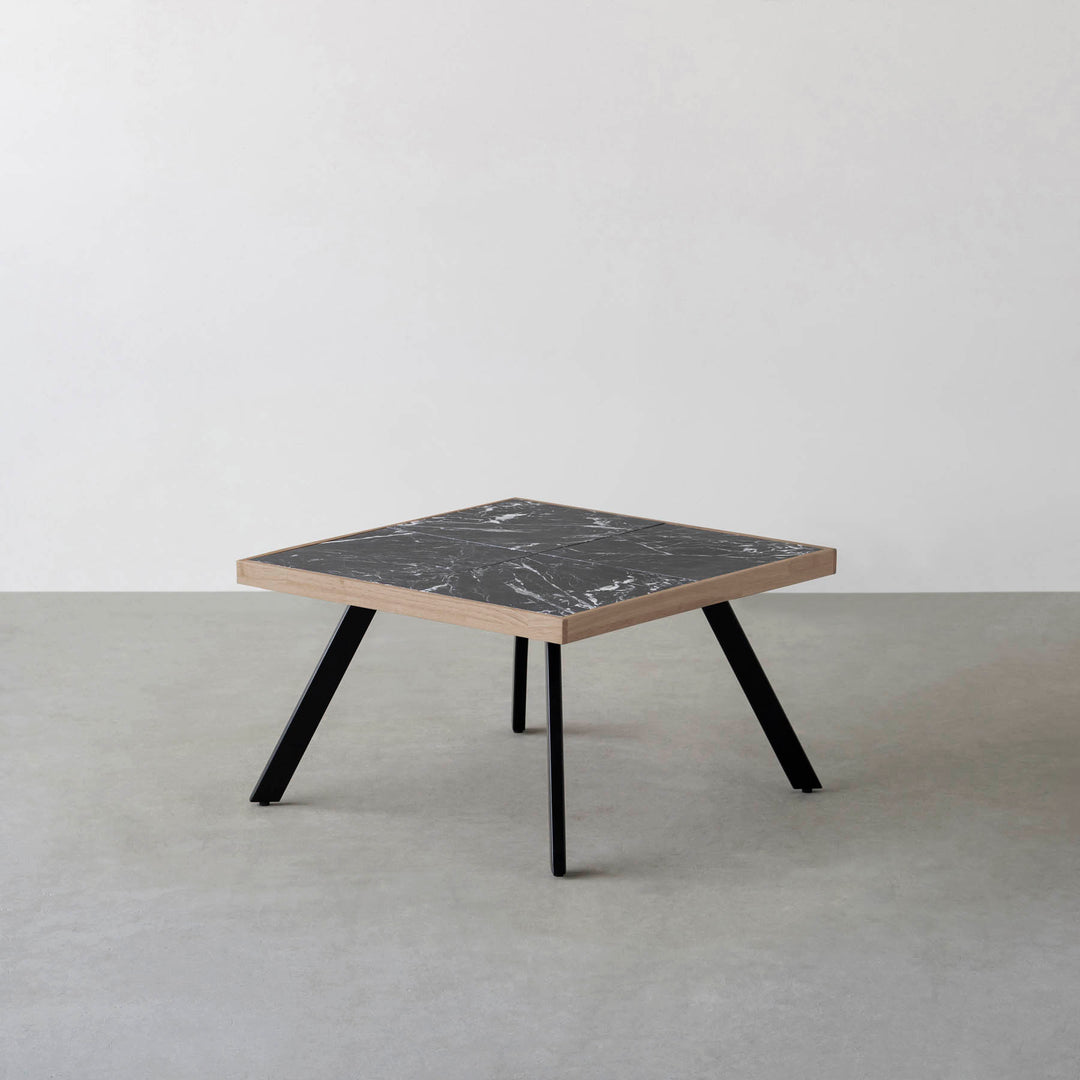 THE LOW TABLE / 大理石 黒白根 × ラバーウッド × Black Steel