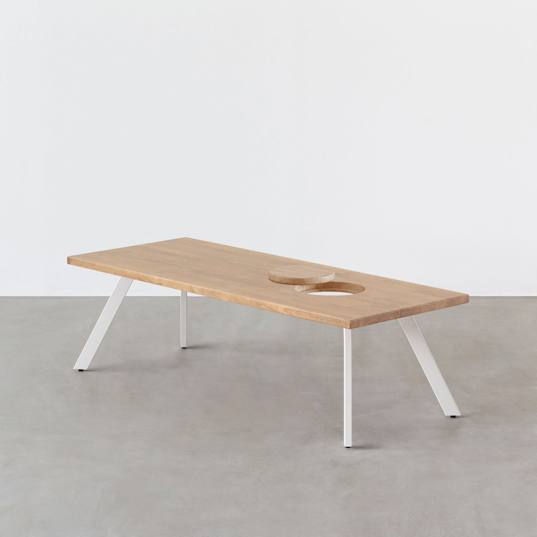 THE LOW TABLE / ラバーウッド アッシュグレー × White Steel ネコ穴