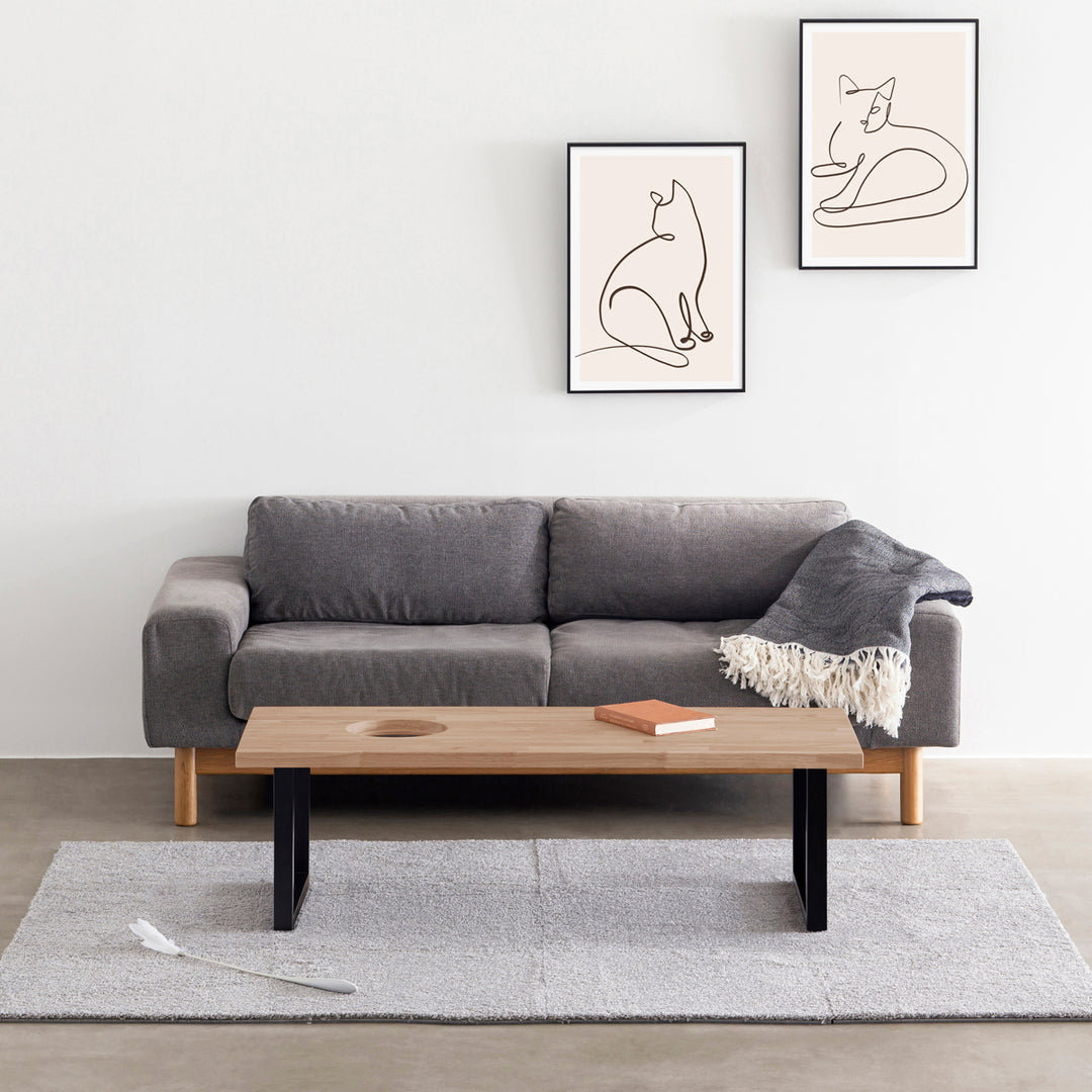 THE LOW TABLE / ラバーウッド アッシュグレー × Black Steel ネコ穴