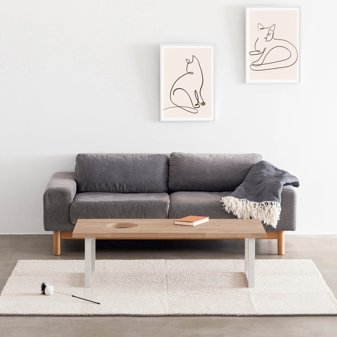 KANADEMONO THE LOW TABLE ラバーウッド アッシュグレー THE LOW TABLE / ラバーウッド アッシュグレー × Black Steel ネコ穴