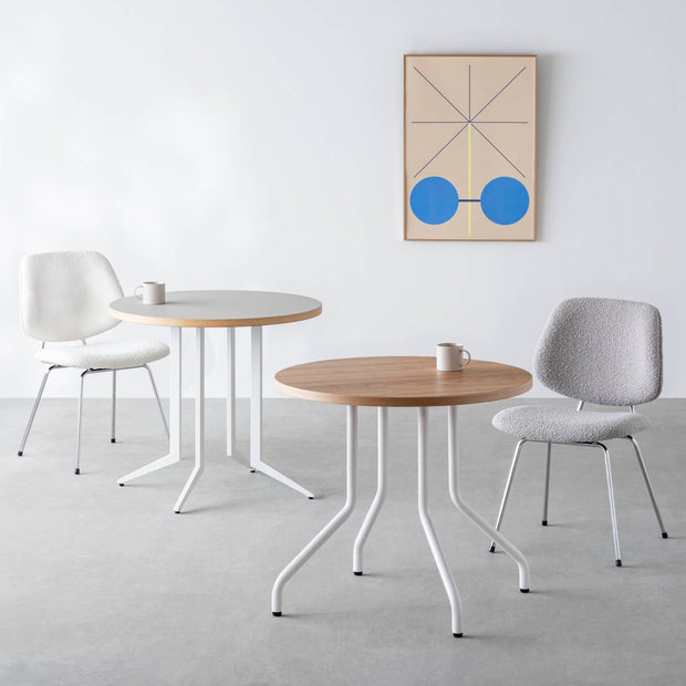THE CAFE TABLE / リノリウム 全24色　White Steel 4本脚 × ラウンド φ61 - 80