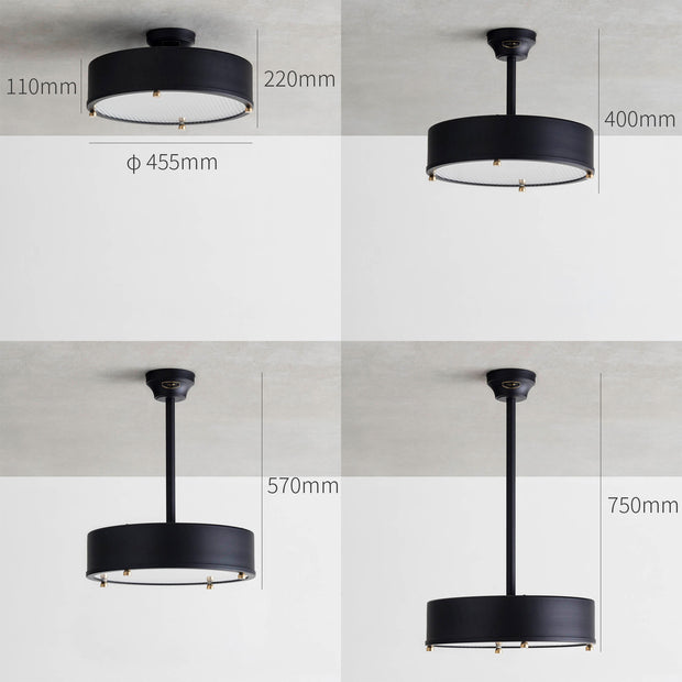 調光調色機能付き、高さを変えられるスチール製シーリングランプ（サイズ画像）