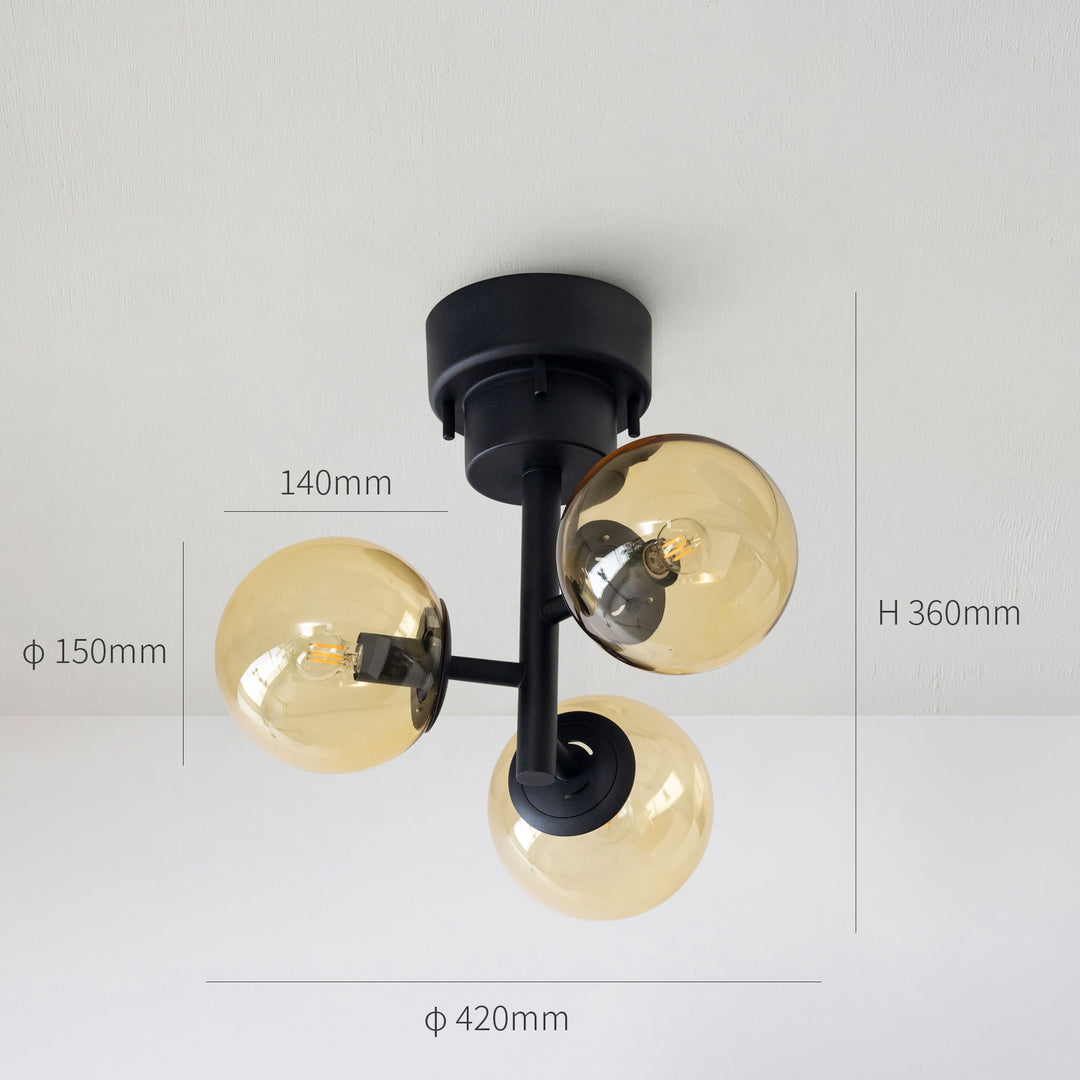 シーリングライト・天井照明 llic Round Ball Pendant light ノスタルジックなガラスボール シーリングライト 3灯タイプ