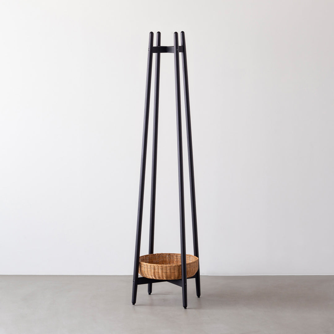 Oak × Rattan オーク無垢材 バスケット付きハンガーラック