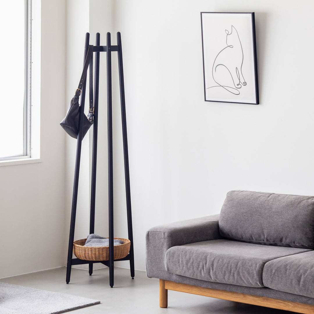 Oak × Rattan オーク無垢材 バスケット付きハンガーラック – KANADEMONO
