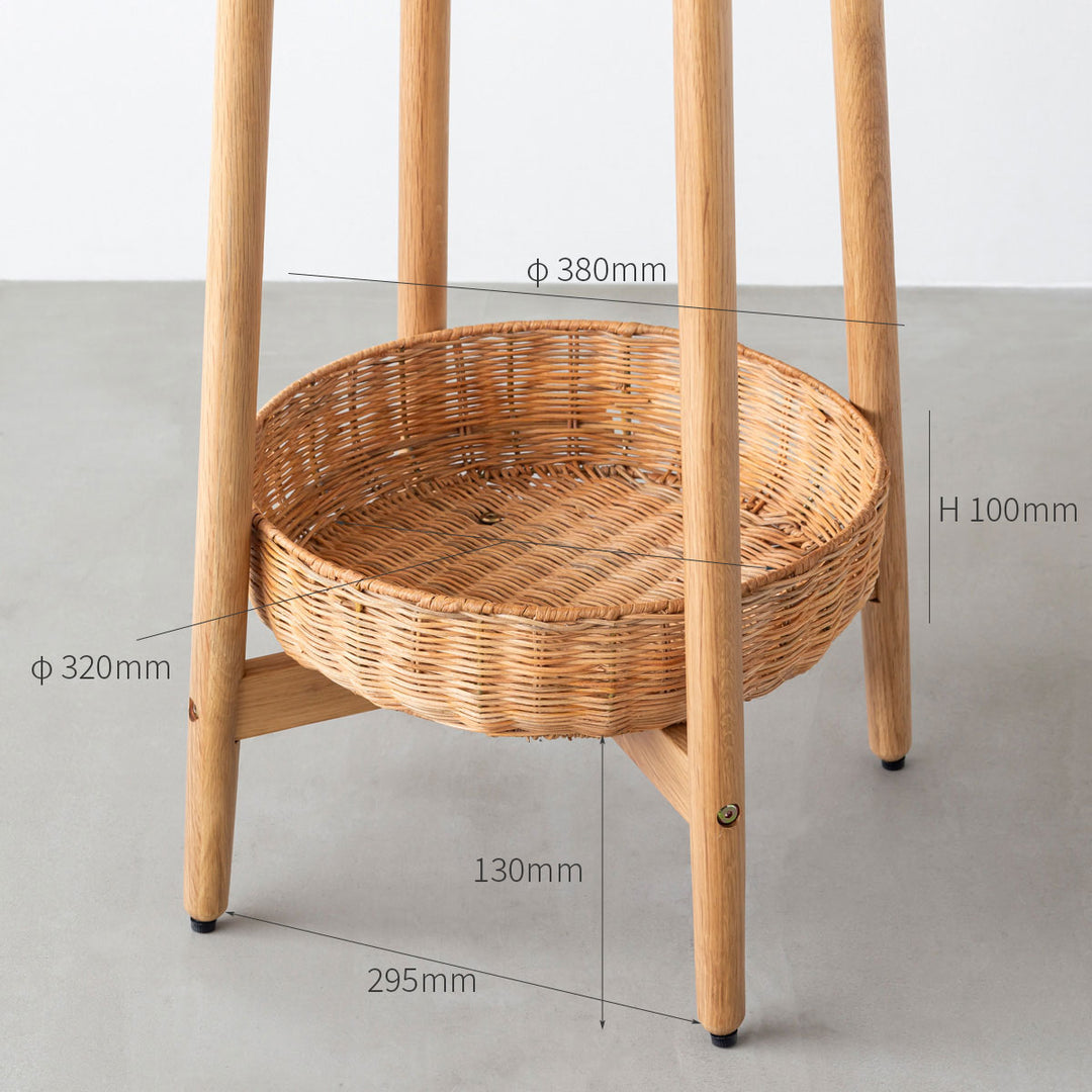 Oak × Rattan オーク無垢材 バスケット付きハンガーラック