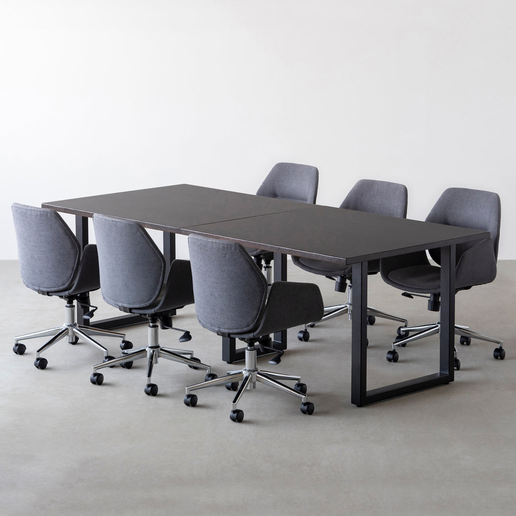 ミーティングテーブル6人用セット[A] ラバーウッド ブラックブラウン