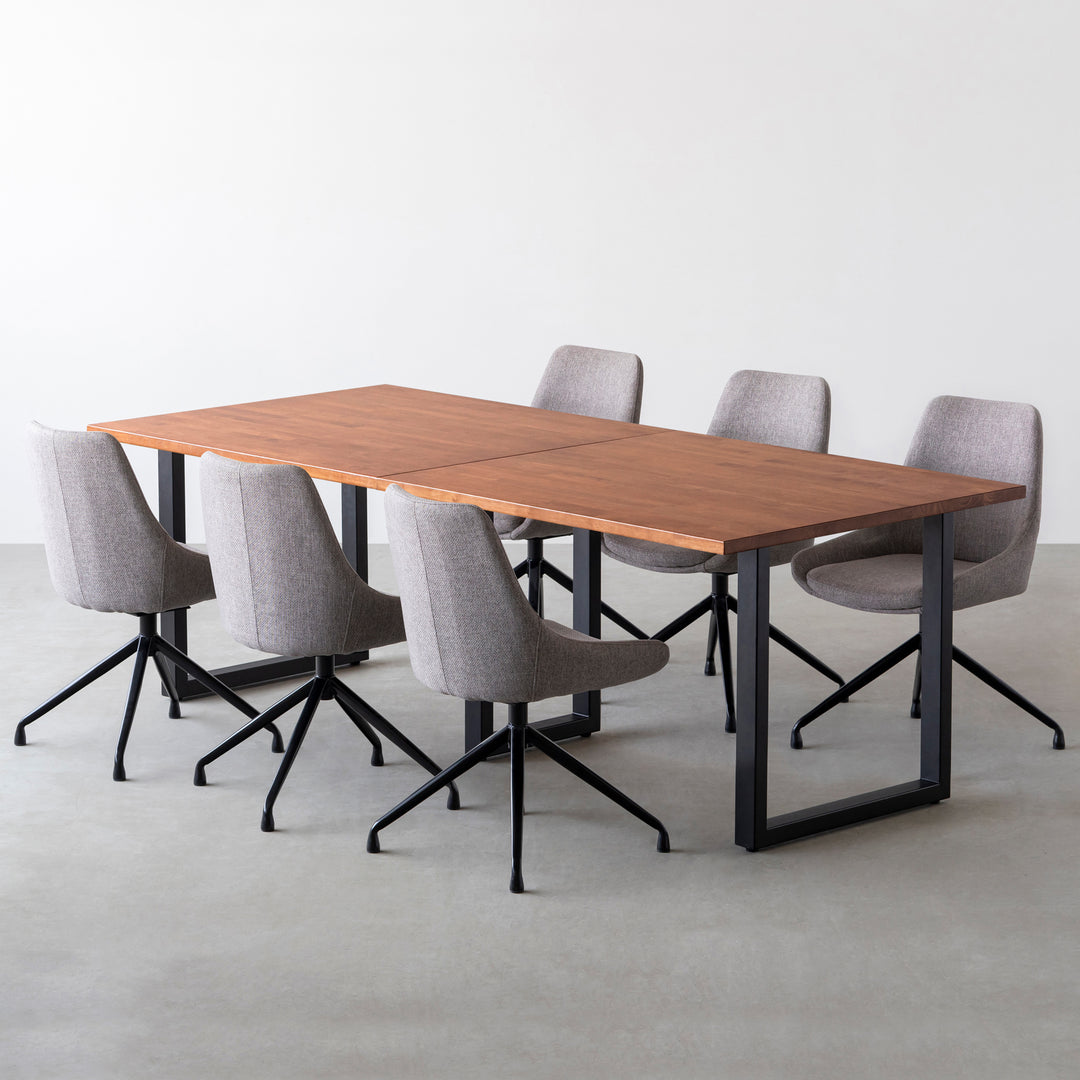 ミーティングテーブル6人用セット[B] ラバーウッド ブラウン × Black