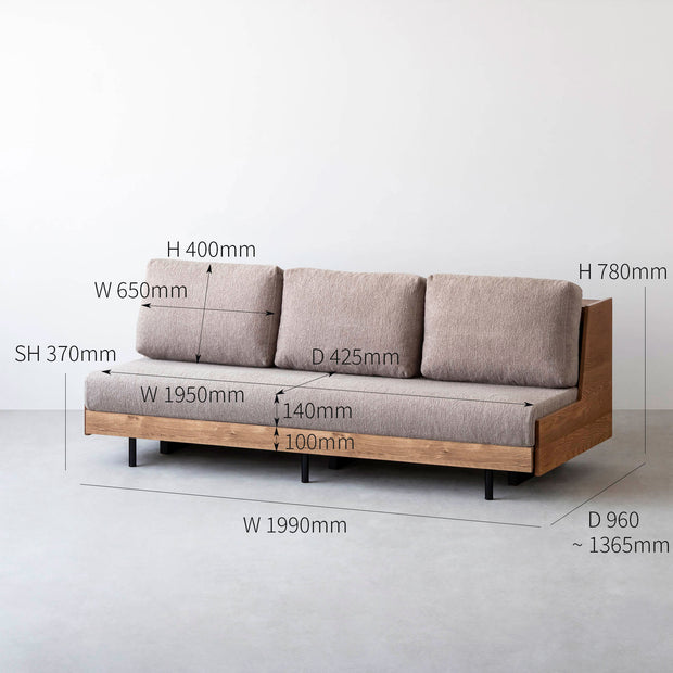 オーク無垢材とベージュのファブリックを使ったスタイルチェンジできるソファベッド（サイズ画像1）