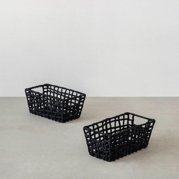 手編みのロープバスケットスリムSサイズ（2Pセット）