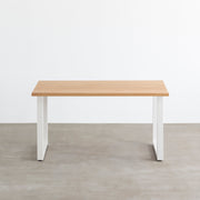 かなでもののホワイトアッシュ材とホワイトのスクエア鉄脚を組み合わせたシンプルモダンなテーブル（正面）
