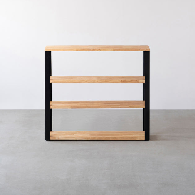 ラバーウッド ブラックブラウン 木製シェルフ 3段 Kanademono_BlackBrownRubberwoo