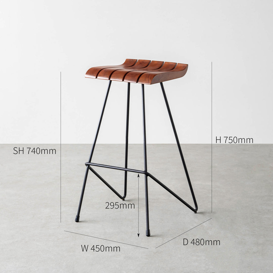 曲面が美しい チーク無垢材 ハイスツール – KANADEMONO