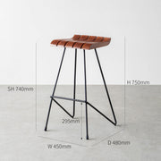 チーク無垢材とスチール脚のハイチェア（サイズ画像１）