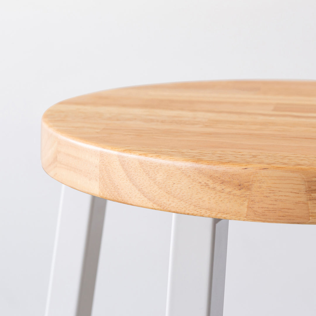 木製円形スツール（ナチュラルウッド）かなでもの THE STOOL / ラバーウッド ナチュラル × White Steel Standard