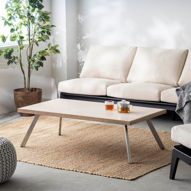 THE LOW TABLE / 大理石 ココナッツベージュ × ラバーウッド × Stainless