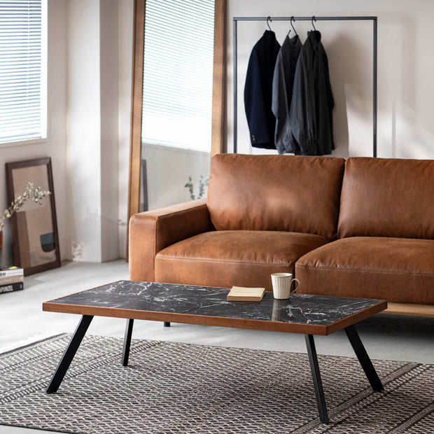 THE LOW TABLE / 大理石 黒白根 × ラバーウッド × Black Steel