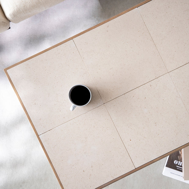 THE LOW TABLE / 砂岩 ブランコドマール × ラバーウッド × White Steel