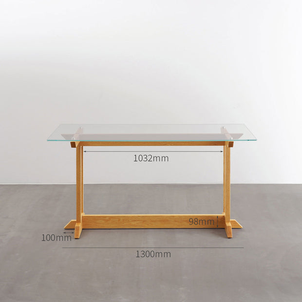 Favricaのガラス天板（幅140cm）とブラウンのIライン木製脚を組み合わせたテーブル（サイズ画像2）