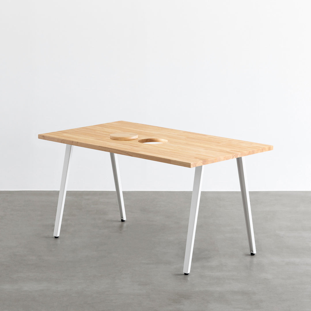 Kanademono TABLE テーブル ラバーウッド White Steel THE TABLE / ラバーウッド ナチュラル × White Steel ネコ穴付き