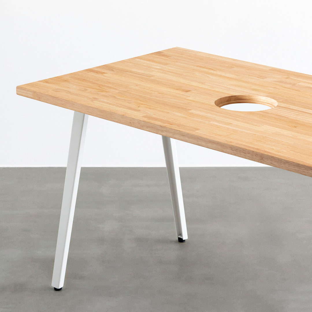 THE TABLE / ラバーウッド ナチュラル × White Steel ネコ穴付き