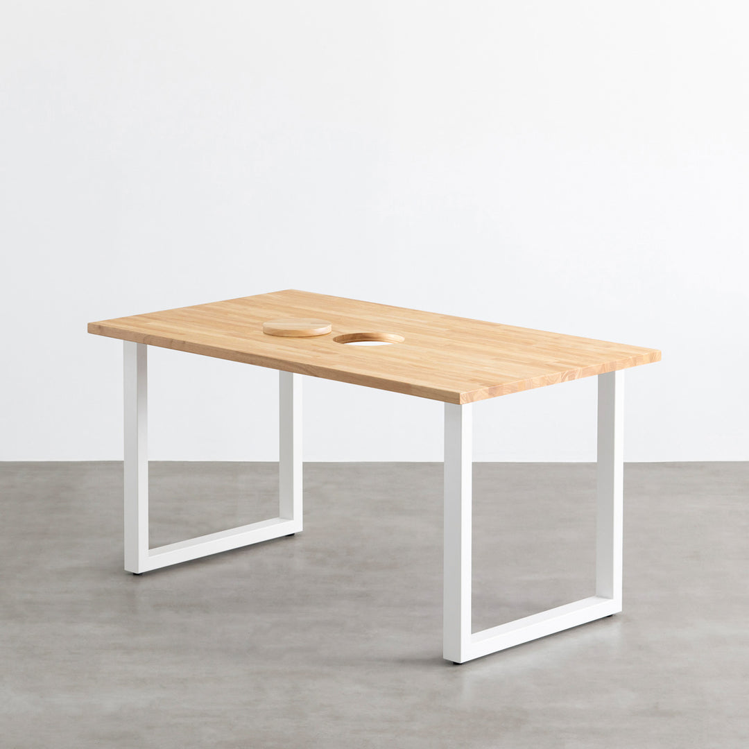 Kanademono TABLE テーブル ラバーウッド White Steel THE TABLE / ラバーウッド ナチュラル × White Steel ネコ穴付き