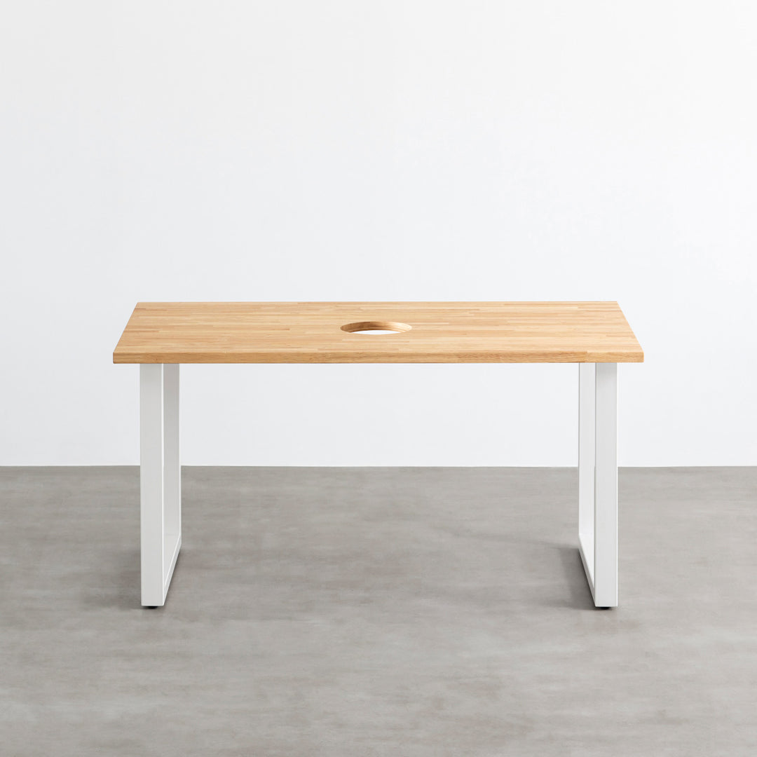 THE TABLE / ラバーウッド ナチュラル × White Steel ネコ穴付き