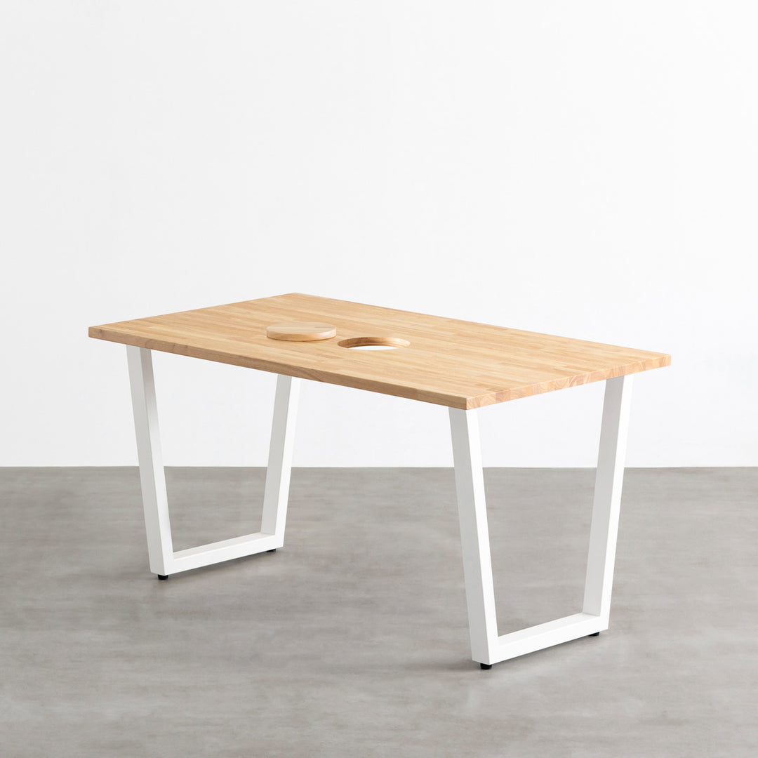THE TABLE / ラバーウッド ナチュラル × White Steel ネコ穴付き