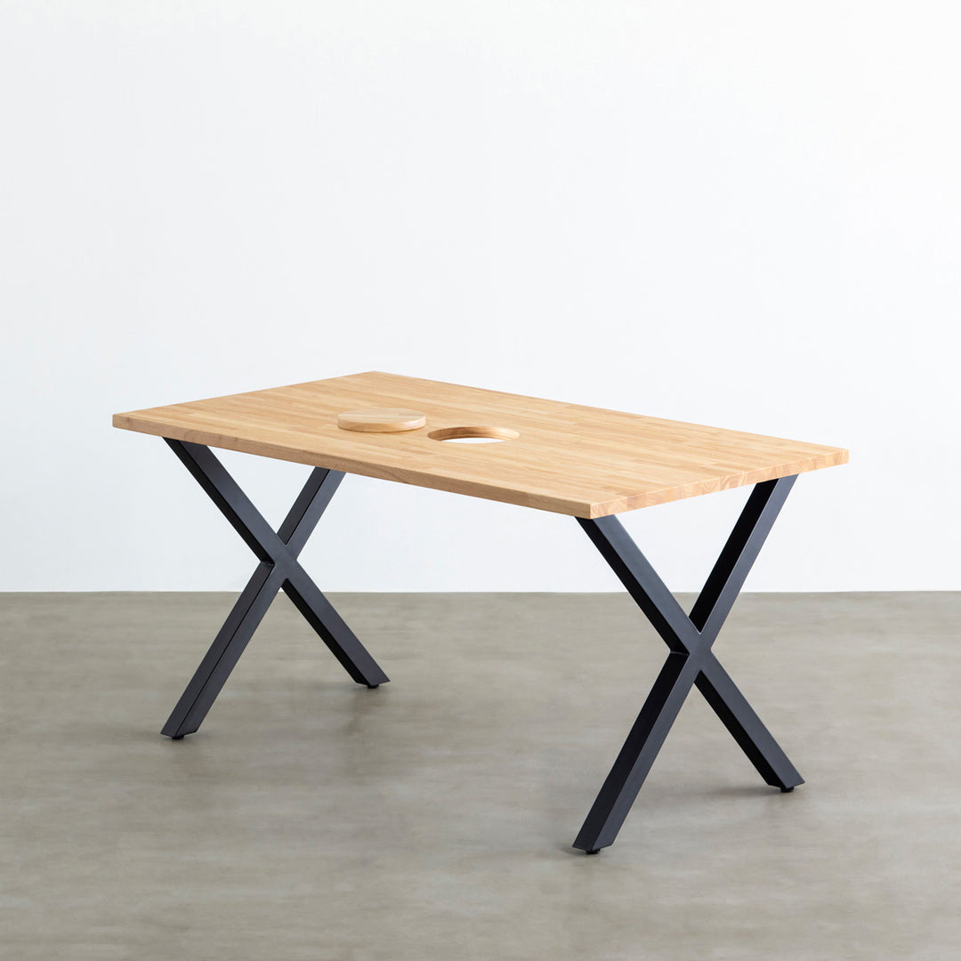 THE TABLE / ラバーウッド ナチュラル × Black Steel ネコ穴付き