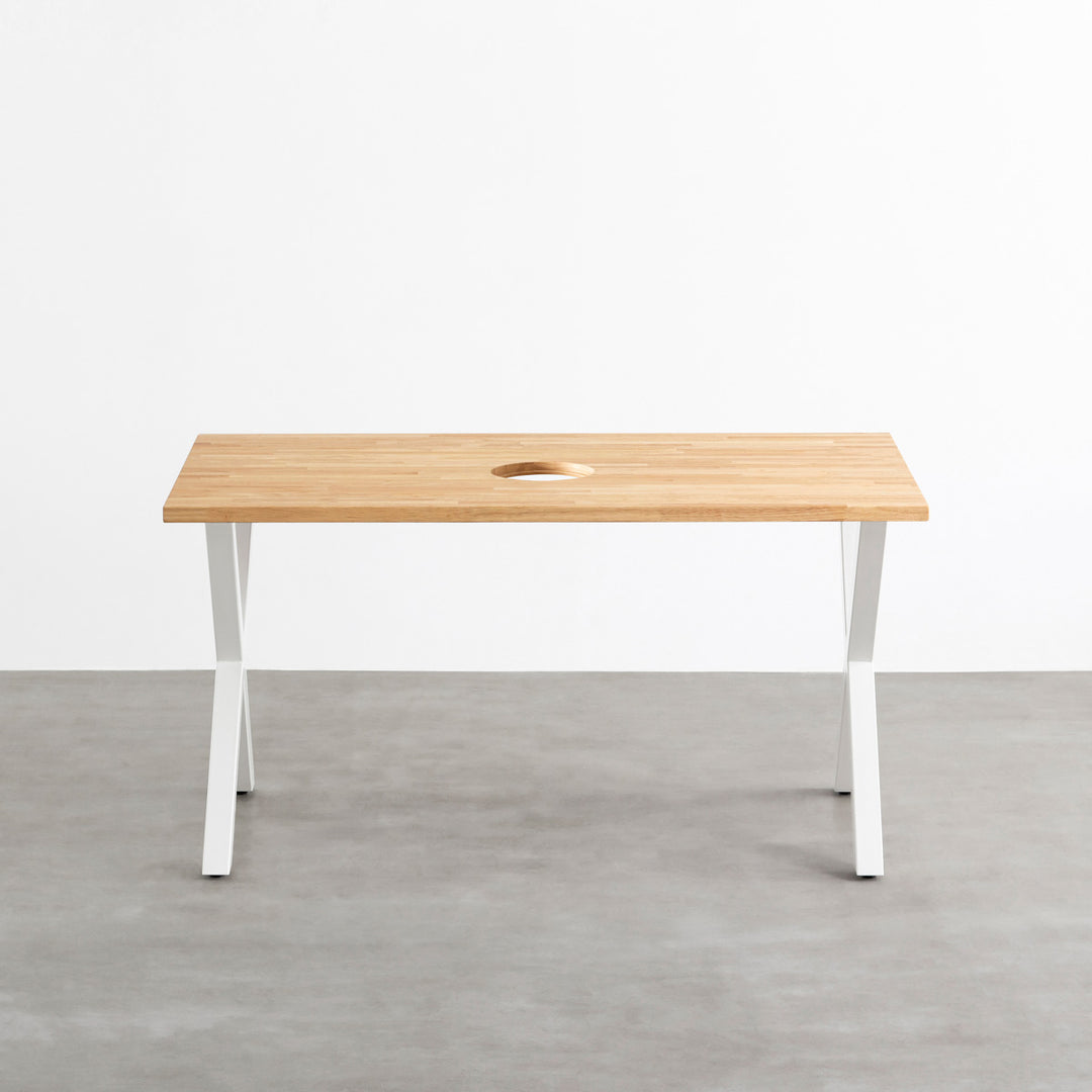 THE TABLE / ラバーウッド ナチュラル × White Steel ネコ穴付き