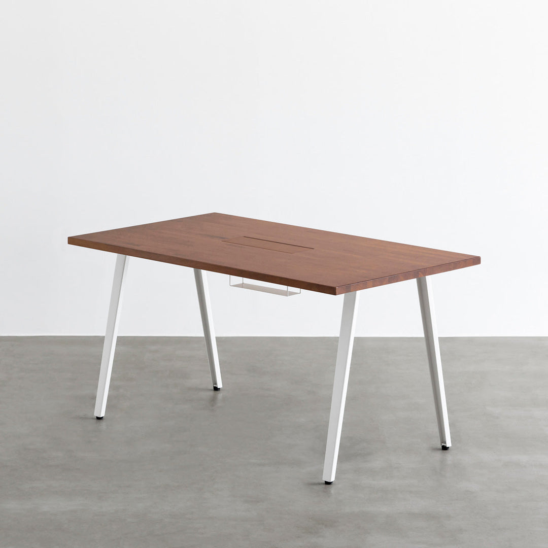 THE TABLE / ラバーウッド ブラウン × White Steel 配線トレー付き