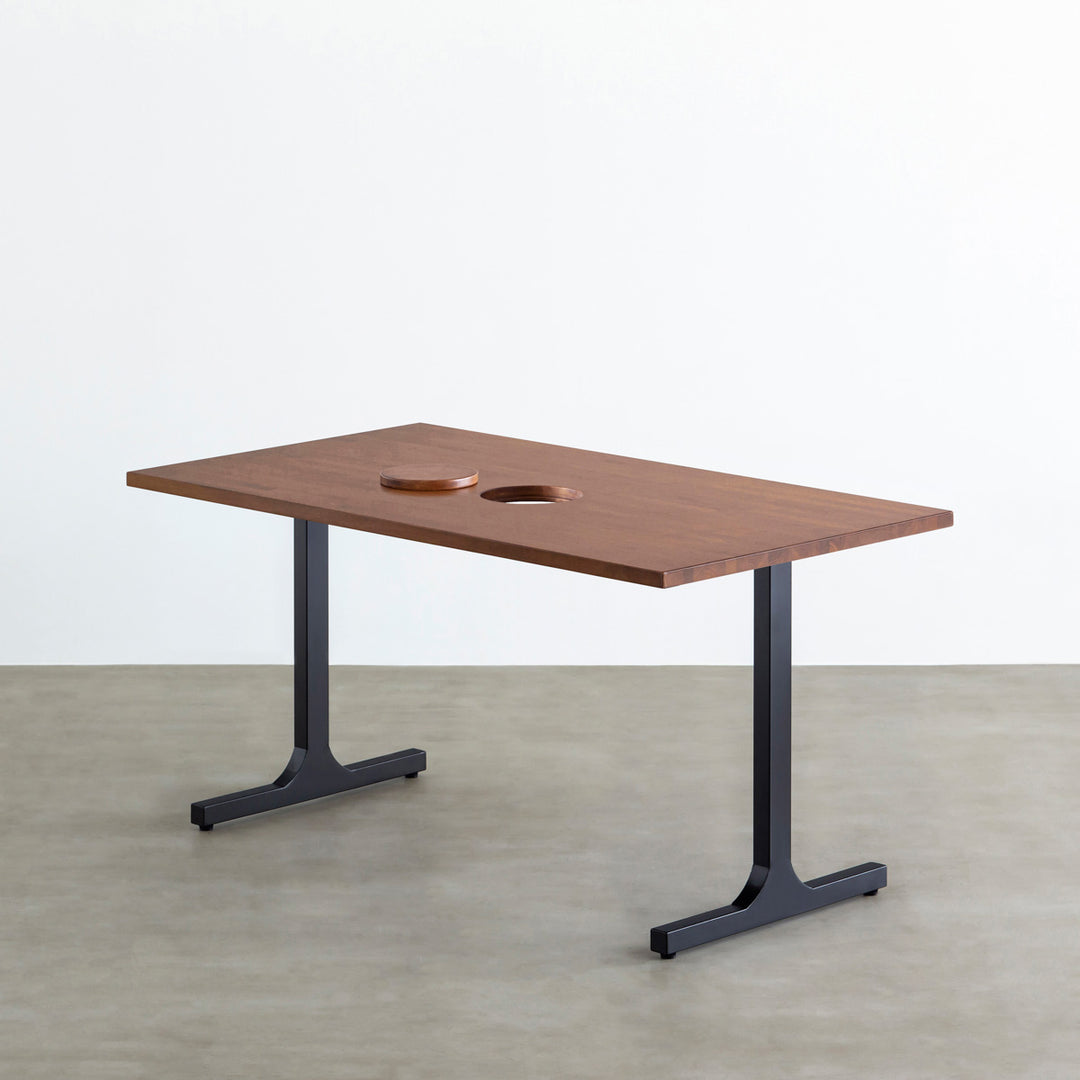 THE TABLE / ラバーウッド ブラウン × Black Steel ネコ穴付き