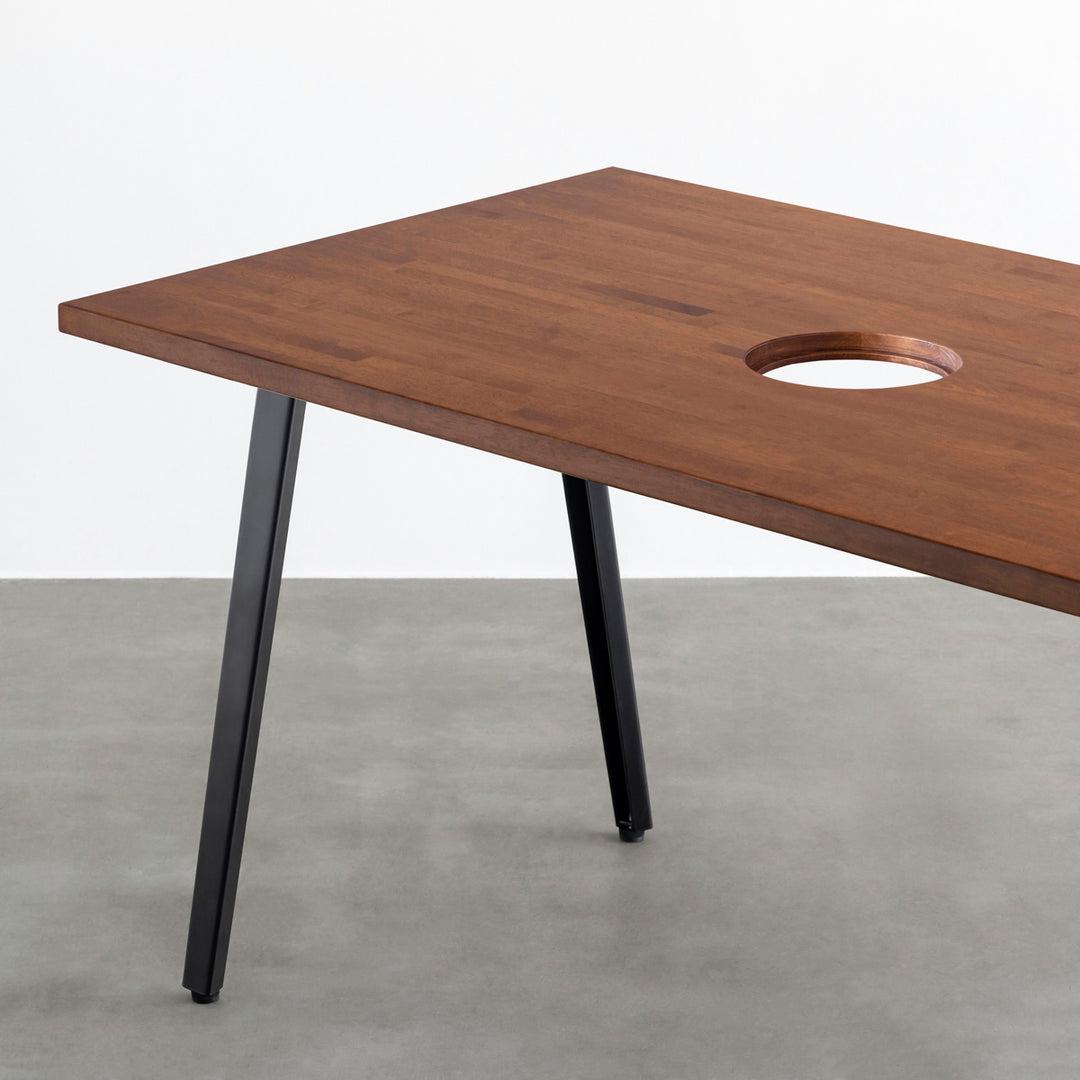 THE TABLE / ラバーウッド ブラウン × Black Steel ネコ穴付き