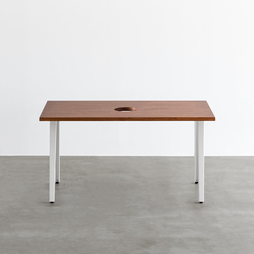 THE TABLE / ラバーウッド ブラウン × White Steel ネコ穴付き