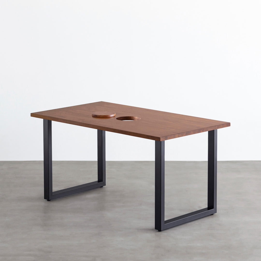 THE TABLE / ラバーウッド ブラウン × Black Steel ネコ穴付き