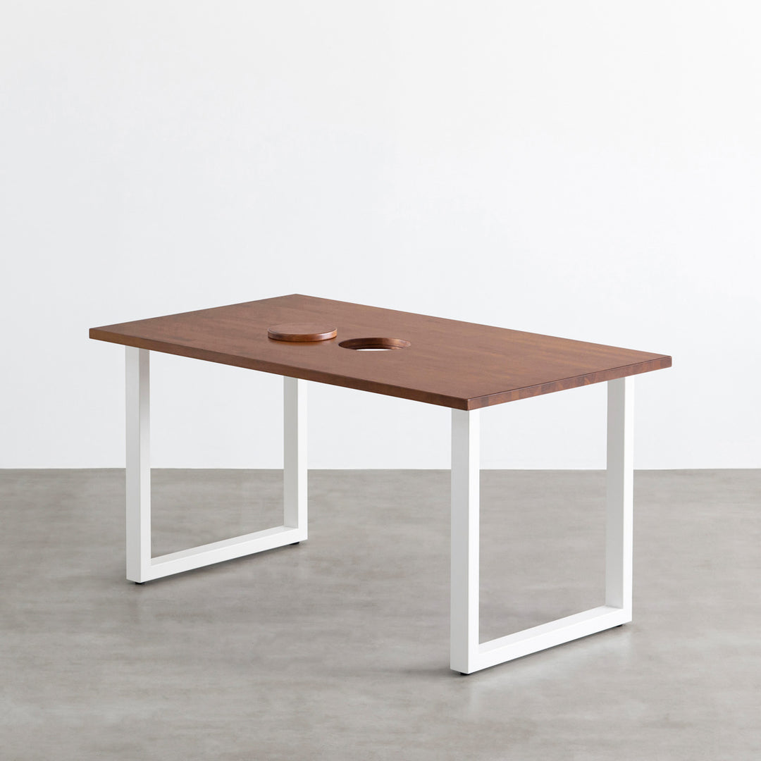 THE TABLE / ラバーウッド ブラウン × White Steel ネコ穴付き