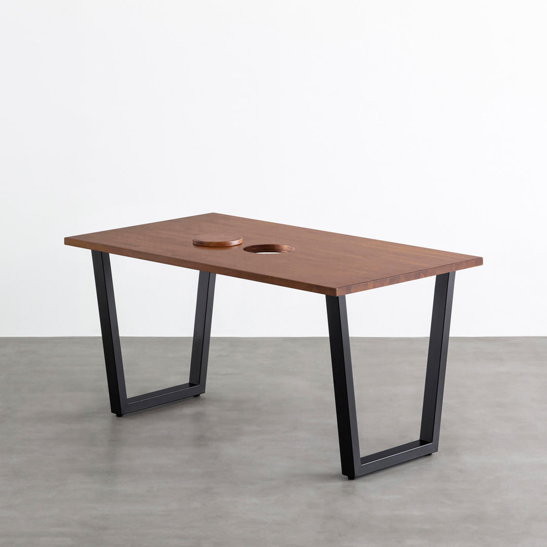 THE TABLE / ラバーウッド ブラウン × Black Steel ネコ穴付き