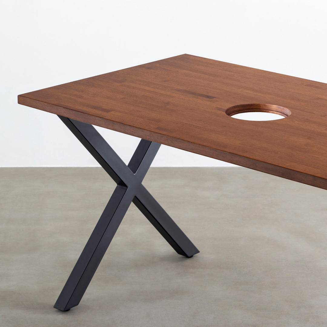 THE TABLE / ラバーウッド ブラウン × Black Steel ネコ穴付き