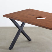 Kanademonoのラバーウッドブラウン天板とブラックのXライン鉄脚で製作した、猫穴付きのテーブル（天板と脚）