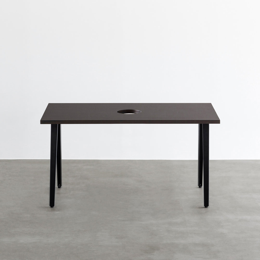 THE TABLE / ラバーウッド ブラックブラウン × Black Steel ネコ穴付き