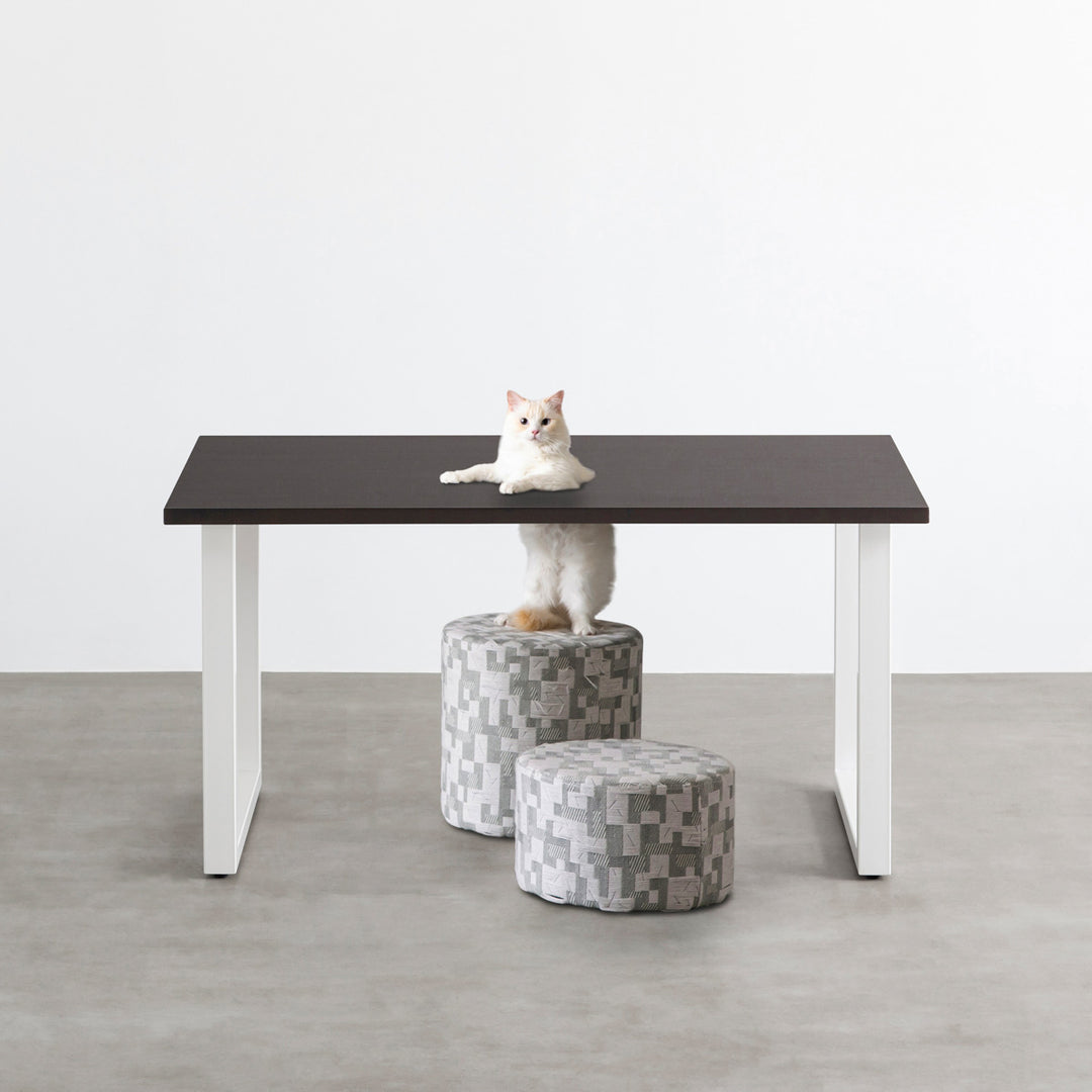 THE TABLE / ラバーウッド ブラックブラウン × White Steel ネコ穴付き