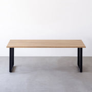 Kanademonoのラバーウッド アッシュグレー天板とブラック脚を組み合わせたシンプルモダンな大型テーブル（正面）