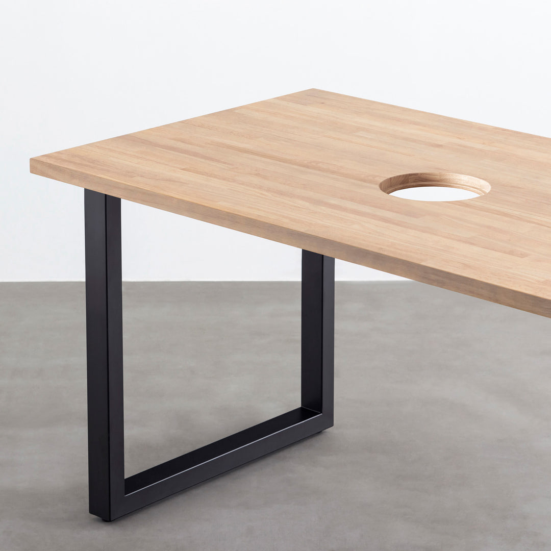 THE TABLE / ラバーウッド アッシュグレー × Black Steel ネコ穴付き