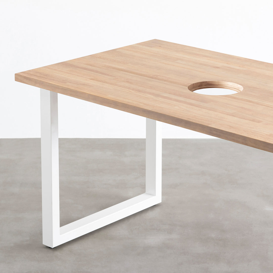 THE TABLE / ラバーウッド アッシュグレー 140×70 THE TABLE / ラバーウッド アッシュグレー × White Steel ネコ穴付き