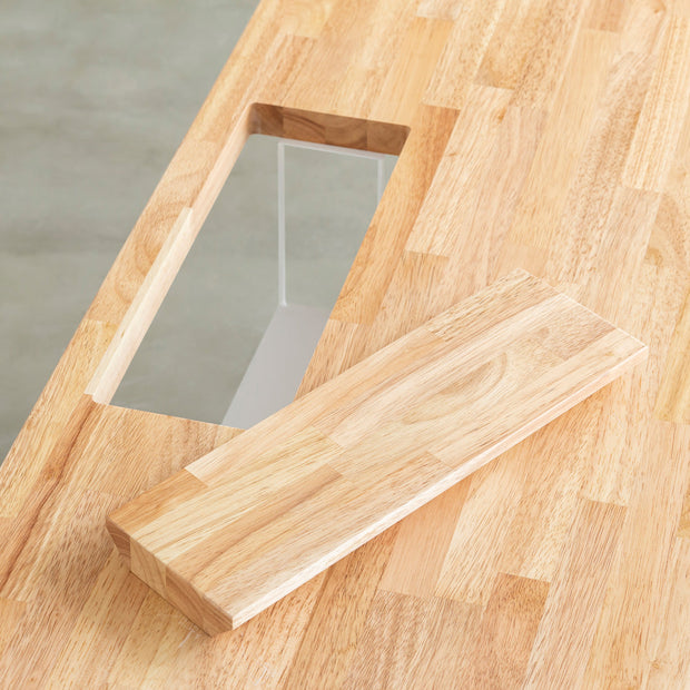 Kanademonoのラバーウッド ナチュラル天板とホワイト脚を組み合わせたシンプルモダンな大型テーブル（配線トレー付き）配線トレー