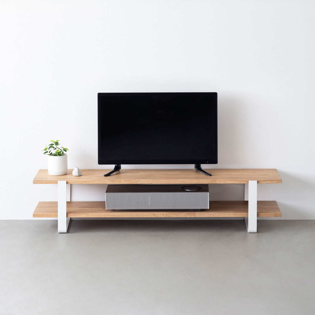 【きのこのこ】テレビ台 THE TV BOARD / LOW TABLE ラバーウッド アッシュグレー × White Steel