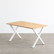 かなでもののラバーウッド材とホワイトのXラインの鉄脚を組み合わせたシンプルモダンなテーブル