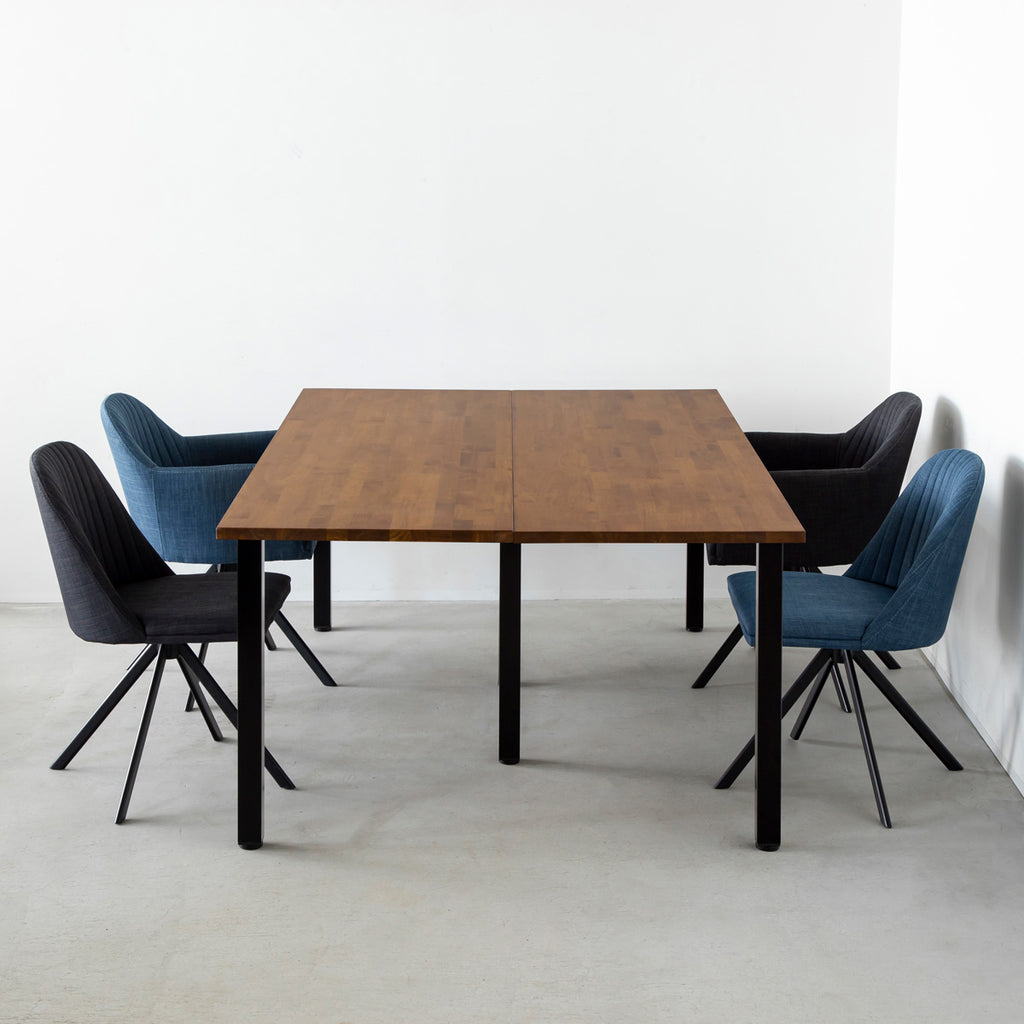 THE TABLE / ラバーウッド ブラウン × Black Steel × W150 - 200cm D80 - 120cm