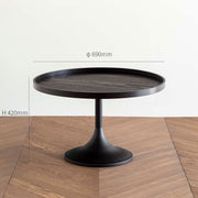 ブラックオークの天板とベースの曲線が美しいシンプルなコーヒーテーブル（寸法画像）